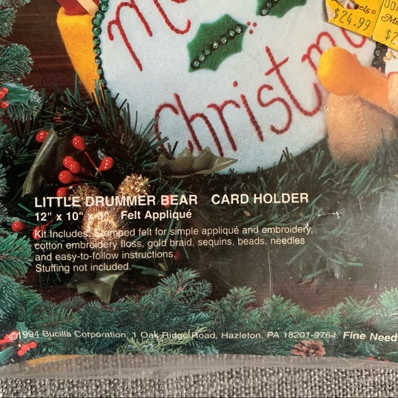 Bucilla Little Drummer Bear Christmas Card Holder Felt Kit 12”x10” Vintage - Picture 10 of 10